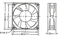 Aksialblæser 12 V - 80x80x25 mm