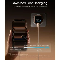 Anker Nano Charger 45W USB-C-oplader med display, Hvid