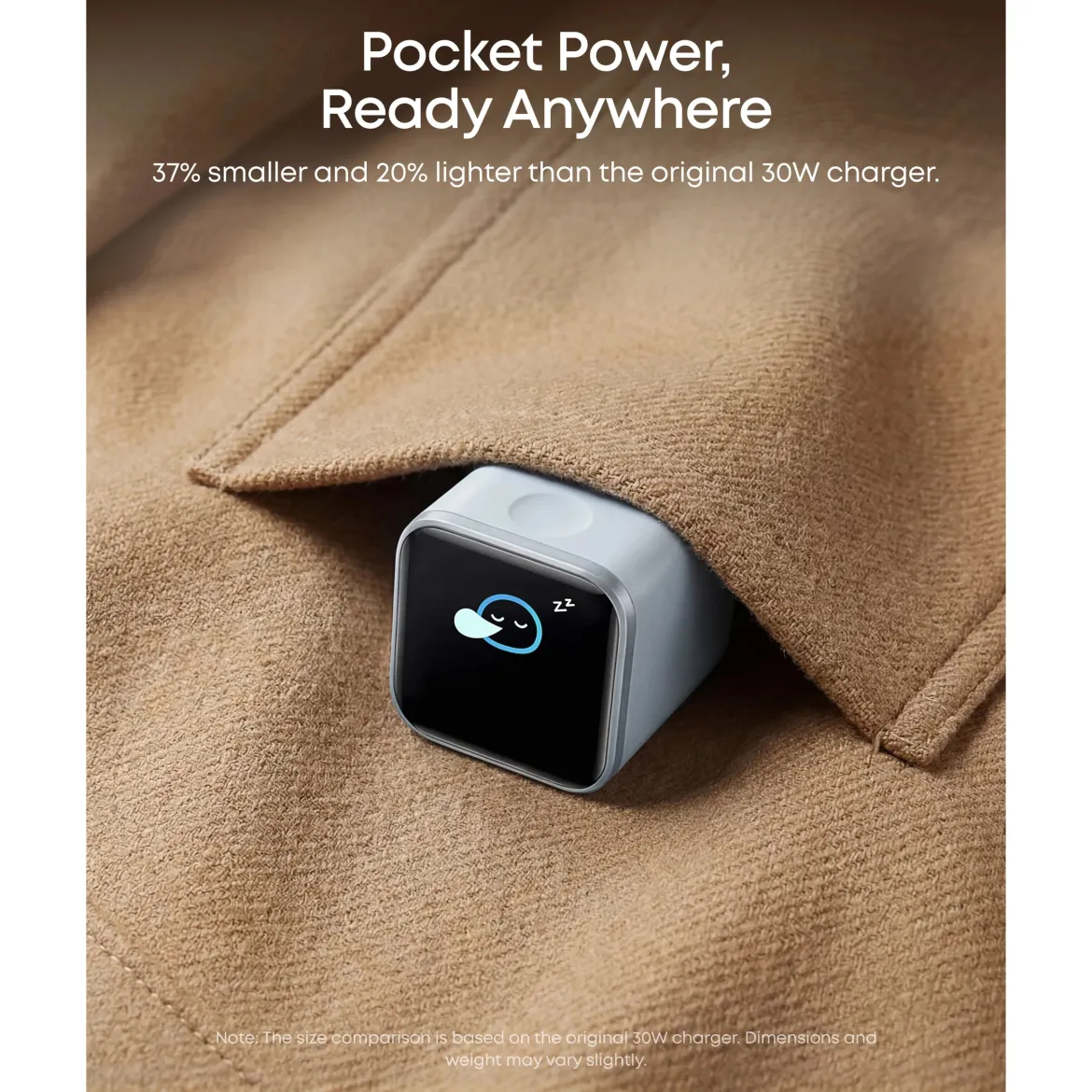 Anker Nano Charger 45W USB-C-oplader med display, Sort