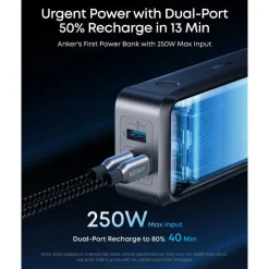 Anker Prime Powerbank 300W PD 3.1, 26.250 mAh, Sort