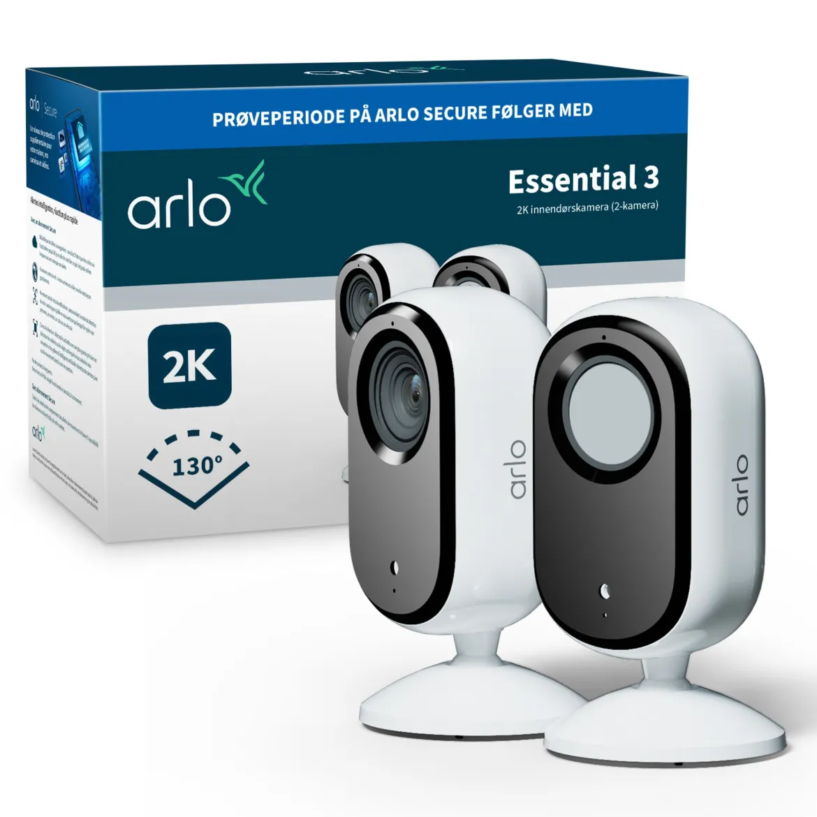 Arlo Essential 3 2K - Overvågningskamera indendørs - 2-pak