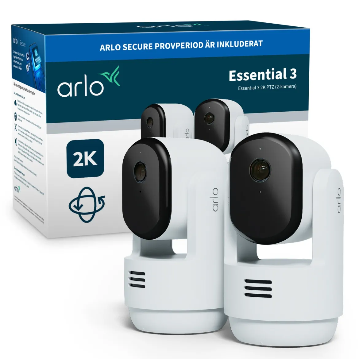 Arlo Essential 3 2K PTZ - Overvågningskamera til indendørs brug - 2-pak