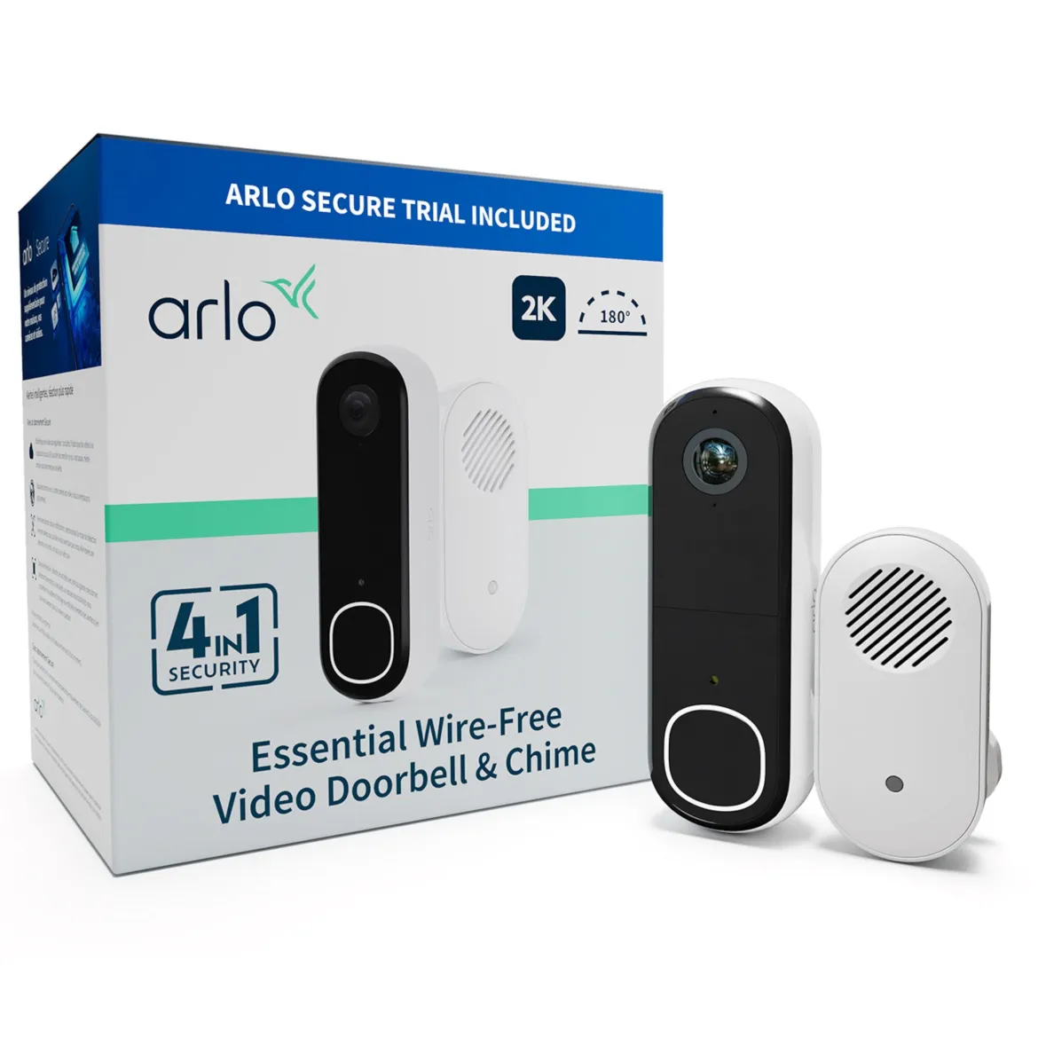 Arlo Essentiel 2K trådløs videodørklokke med Chime 2