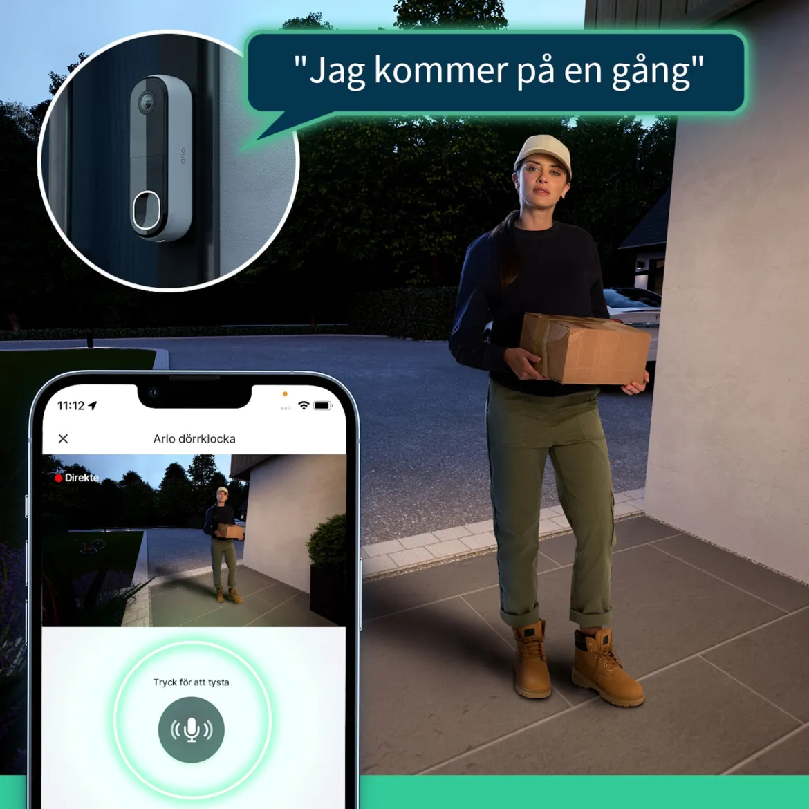 Arlo Essentiel 2K trådløs videodørklokke med Chime 2