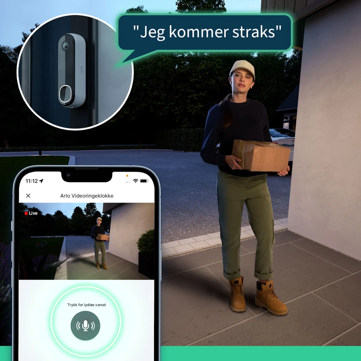 Arlo Essentiel 2K trådløs videodørklokke med Chime 2