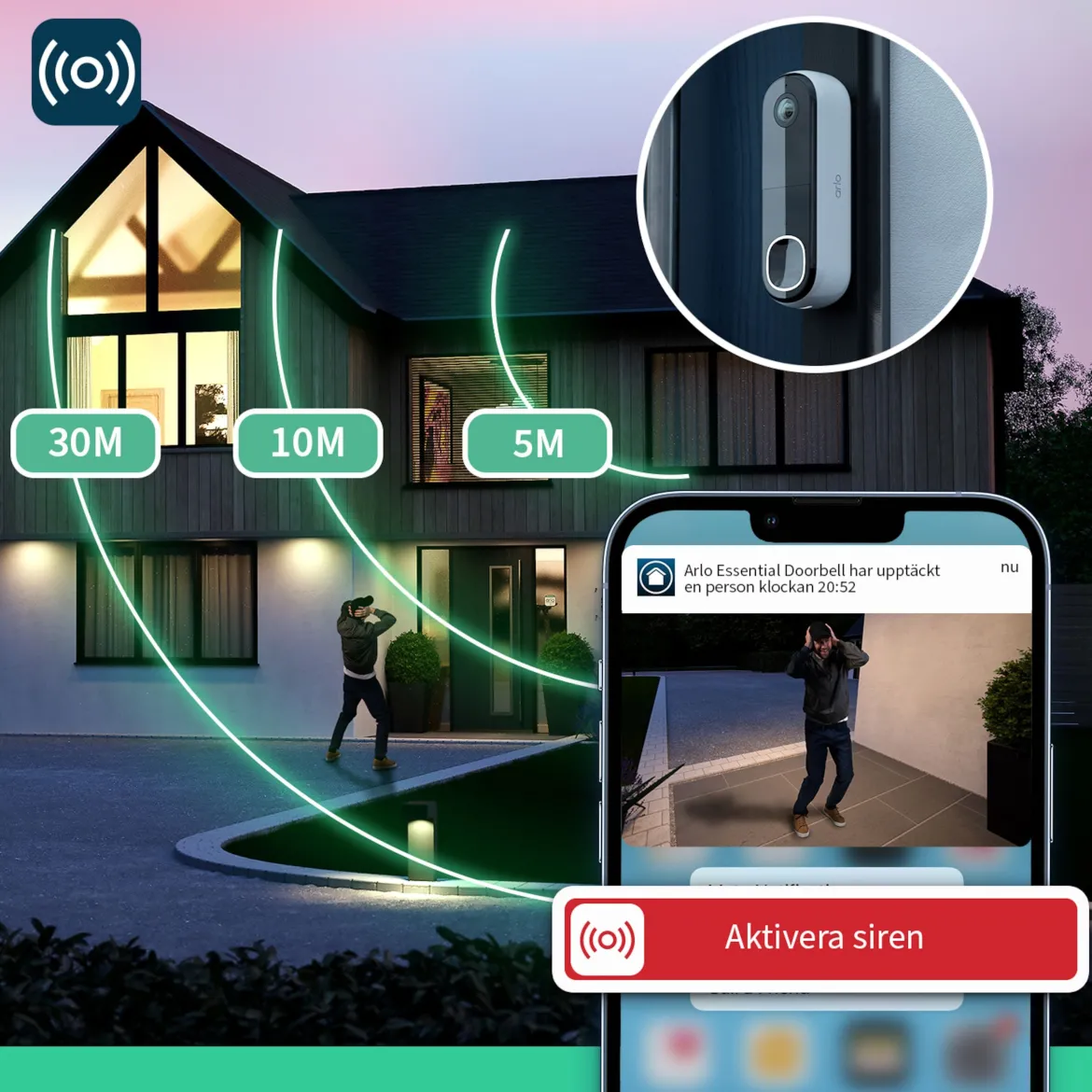 Arlo Essentiel 2K trådløs videodørklokke med Chime 2