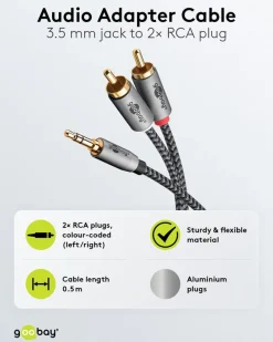 AUX 3,5mm jack til stereo RCA - 0,5m