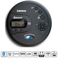 Bærbar Bluetooth® CD-MP3-afspiller med antishock Sort