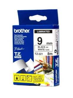 Brother TZe-tape 9 mm 8 meter - Sort på hvid