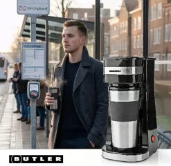 Butler Single-Serve Kaffemaskine 0.4L Isoleret Rejsekrus, Automatisk Slukning