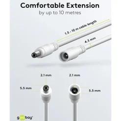 DC-forlængerledning 5,5x2,1 mm - 3 m Hvid