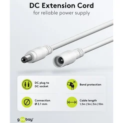 DC-forlængerledning 5,5x2,1 mm - 3 m Hvid