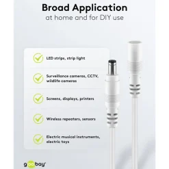 DC-forlængerledning 5,5x2,1 mm - 3 m Hvid