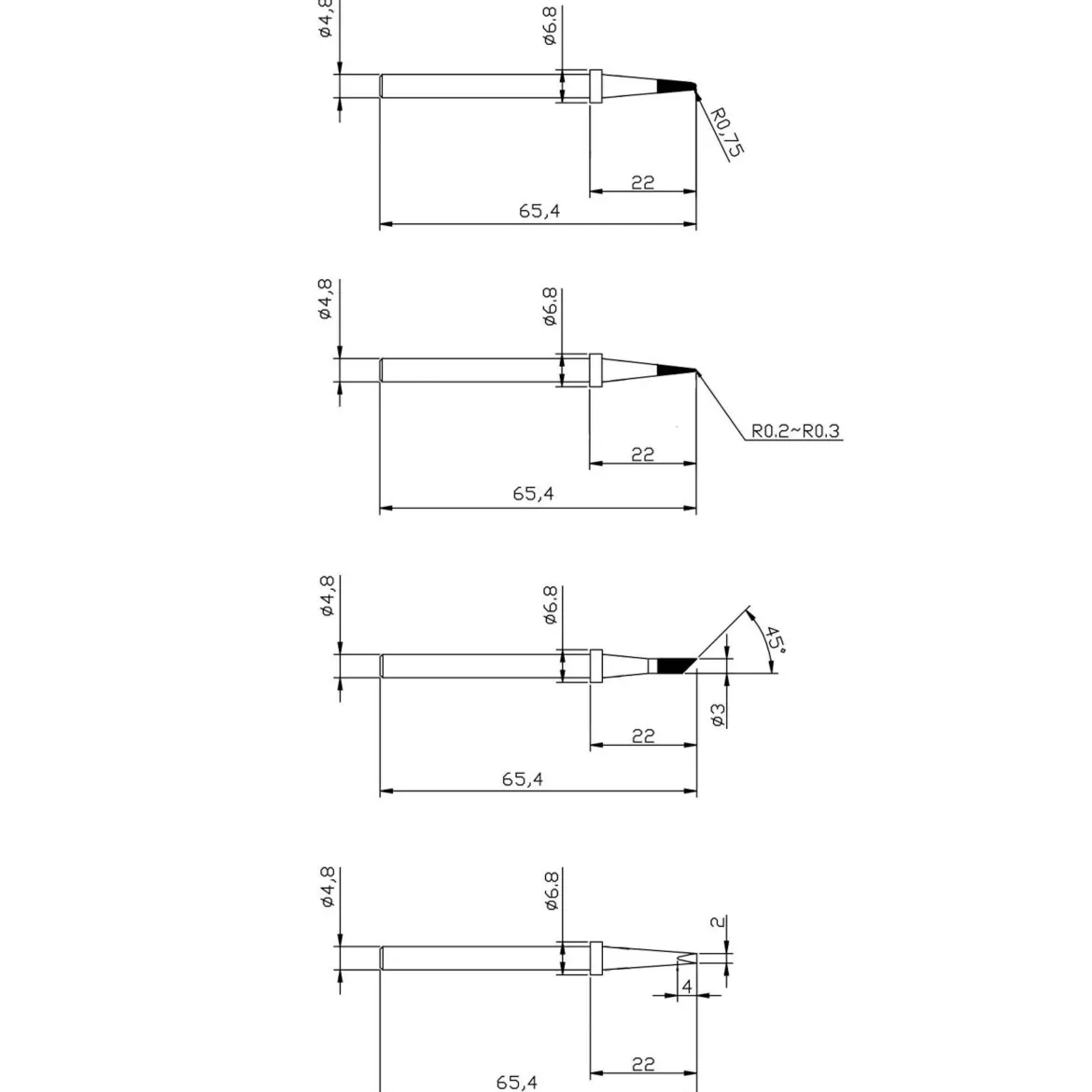 Dibotech Ekstra loddespidser 4-pakning