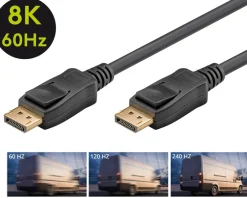 Displayport 2.1 8K/120Hz Kabel 5 m - Sort