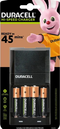 Duracell Batterioplader 45 min - med 2 AA og 2 AAA batterier