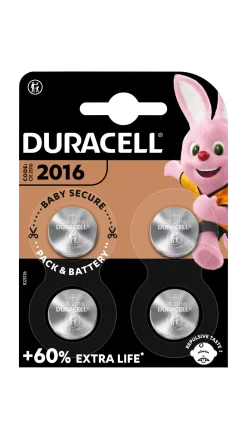 Duracell CR2016 lithium-knapcellebatterier, 4-pak