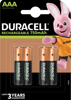 Duracell Genopladelige AAA-batterier - 750mAh - 4 stk