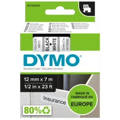 Dymo D1-mærketape 12 mm - Hvid