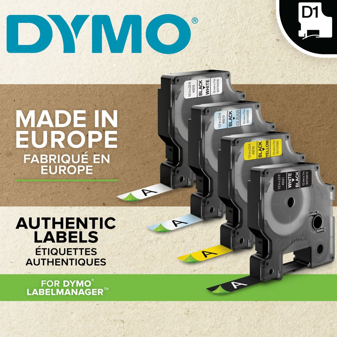 Dymo D1-mærket tape 12 mm - Klar