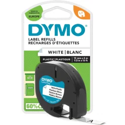 Dymo Letratag Mærketape af plastik 12 mm - Hvid