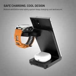 Fixed 3-i-1 Trådløs Opladningsstation til Garmin - Sort