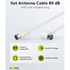 F-kabel Hvid vinklet - 5 m