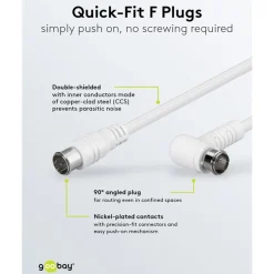 F-kabel Hvid vinklet - 5 m