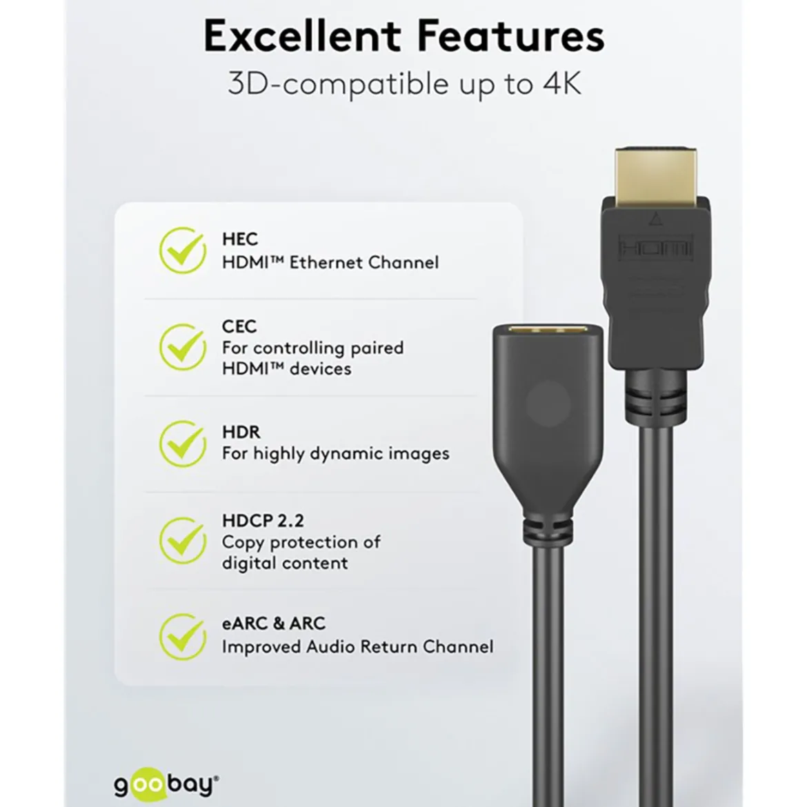 HDMI-forlængerkabel 4K/60 Hz - 1 m