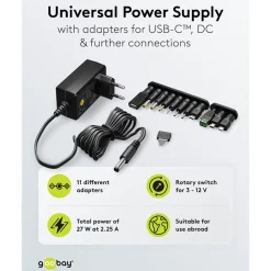 Justerbar netadapter 3-12 V (DC) 27 W