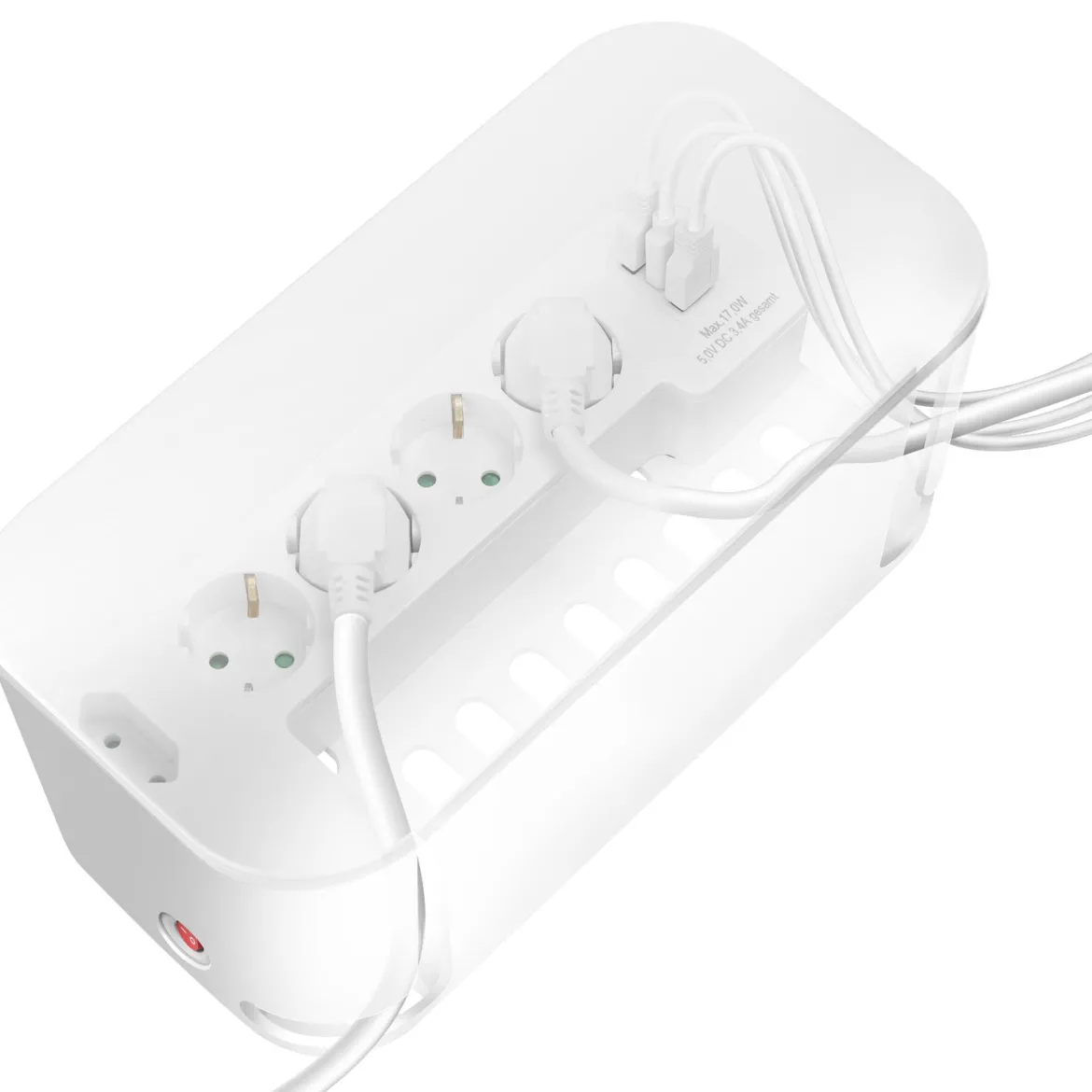 Kabelboks hvid med indbygget 5-vejs stikdåse og 3x USB