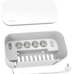 Kabelboks hvid med indbygget 5-vejs stikdåse og 3x USB
