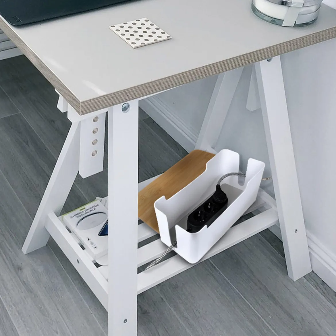 Kabelboks med bambuslåg 320 x 140 x 130 mm