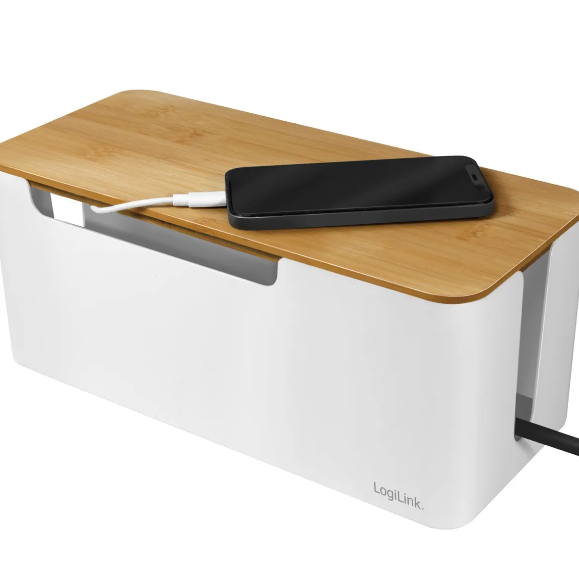 Kabelboks med bambuslåg 320 x 140 x 130 mm