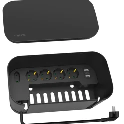 Kabelboks sort med indbygget 5-vejs stikdåse og 3x USB
