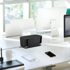 Kabelboks sort med indbygget 5-vejs stikdåse og 3x USB
