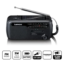 Lenco MCR-113BK FM-radio med dynamo- og solcelleopladning