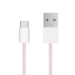 Linocell Flettet USB-A til USB-C kabel - Lyserød 2 m