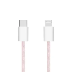 Linocell Flettet USB-C til Lightning-kabel - MFi - Lyserød - 1 m