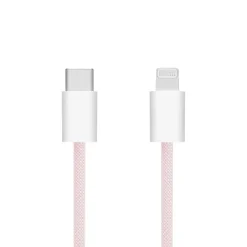 Linocell Flettet USB-C til Lightning-kabel - MFi - Lyserød - 0,5 m