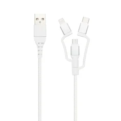 Linocell Premium Micro-USB-kabel med Lightning- og USB-C-adapter - Hvid