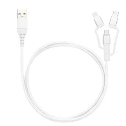 Linocell Premium Micro-USB-kabel med Lightning- og USB-C-adapter - Hvid