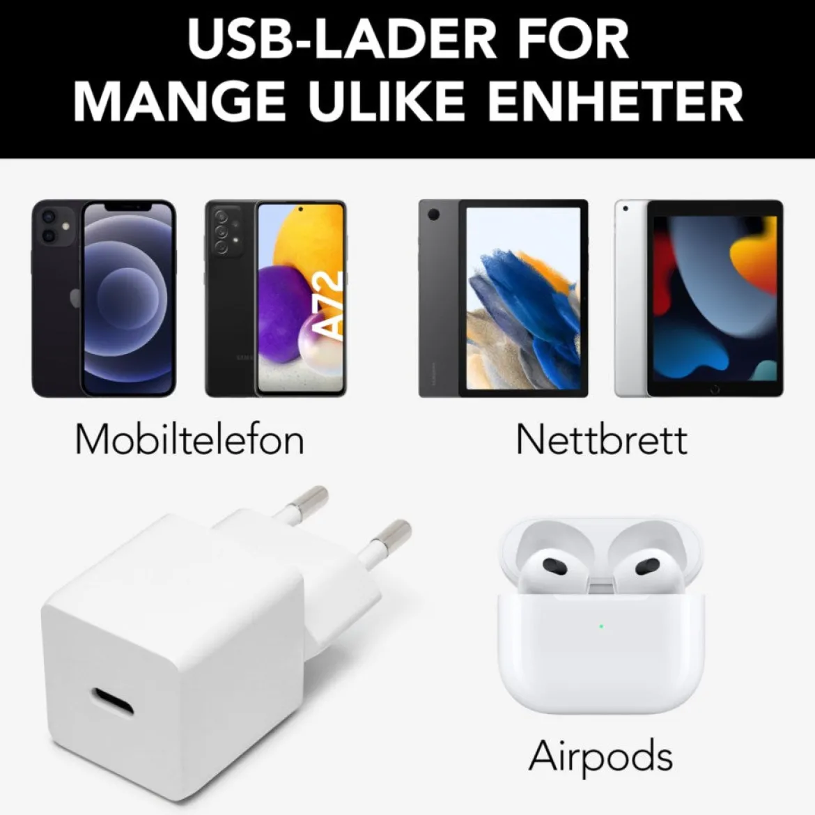 Linocell USB-C-oplader - PD 20 W - Hvid