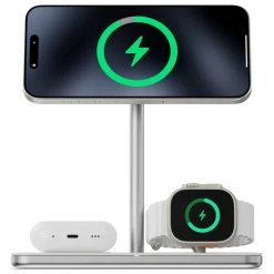 Linq 3-i-1 Qi2 trådløs opladestander til iPhone, Apple Watch og AirPods
