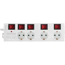 LogiLink 4-vejs grenstik med kontakter, 1,5 m, Hvid, IP20