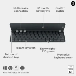 Logitech Keys-To-Go 2 bærbart Bluetooth-tastatur, Sort
