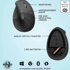 Logitech Lift vertikal ergonomisk mus, Graphite