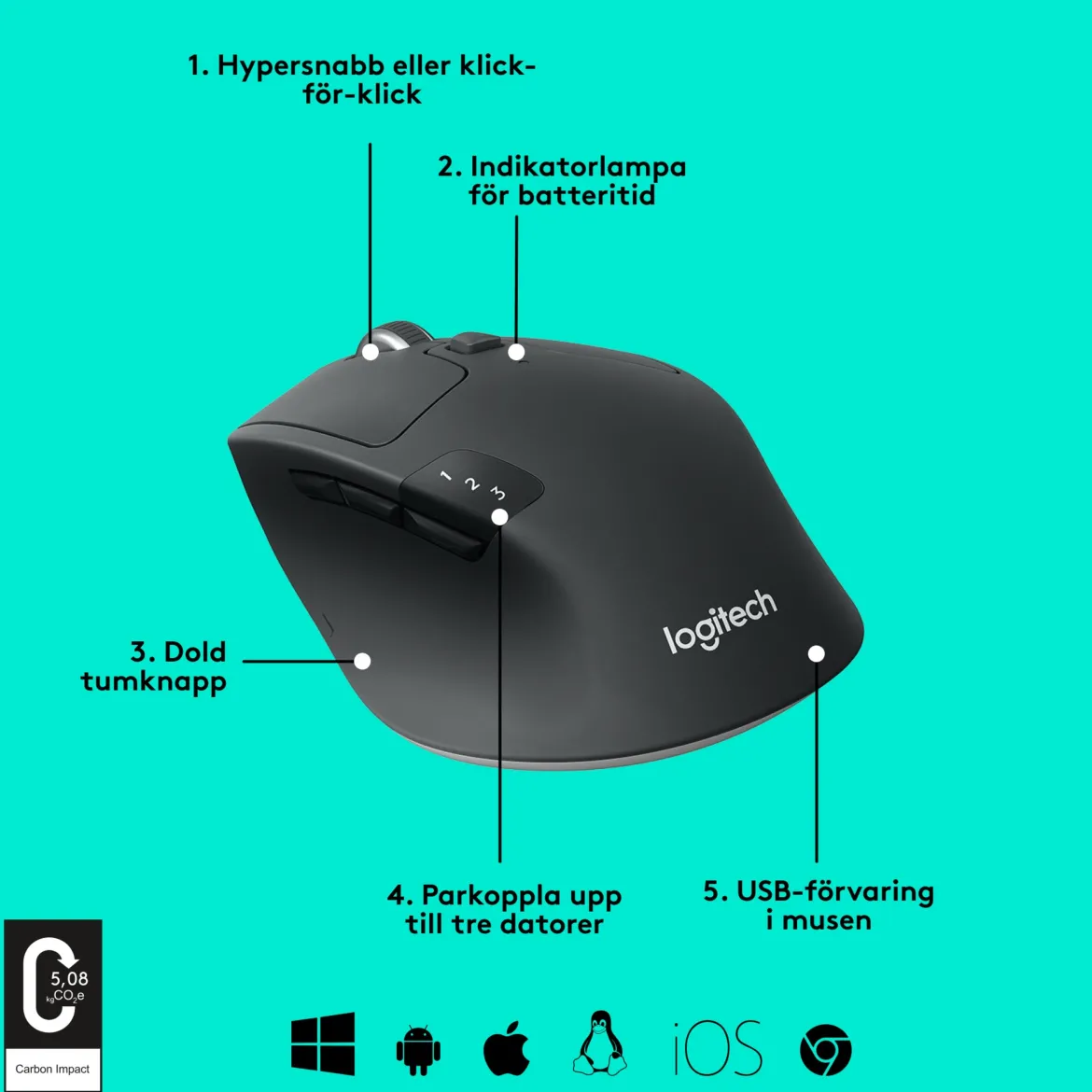 Logitech M720 trådløs mus med Unifying og Bluetooth