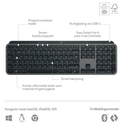 Logitech MX Keys S Trådløst tastatur - Grafit