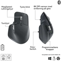 Logitech MX Master 3s trådløs computermus, Grafit, Bluetooth-udgave